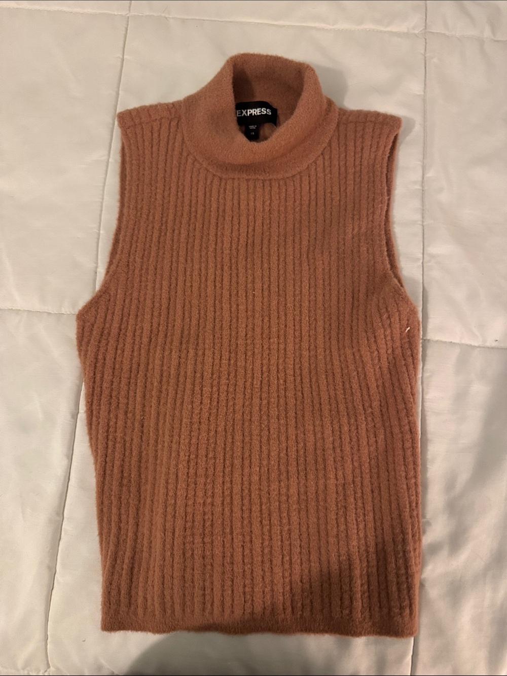 Express Sleeveless Ribbed Turtleneck Tank - Rusty Orange